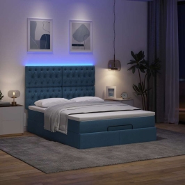 Estructura de cama otomana colchón tela azul pardo 140x200cm