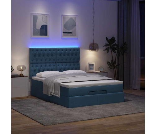 Estructura de cama otomana colchón tela azul pardo 140x200cm