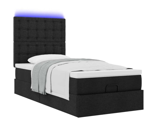 Cama otomana con colchón y luces LED tela negra 80x200cm