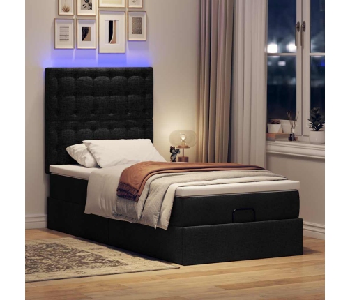 Estructura cama otomana colchón tela negra 90x190 cm