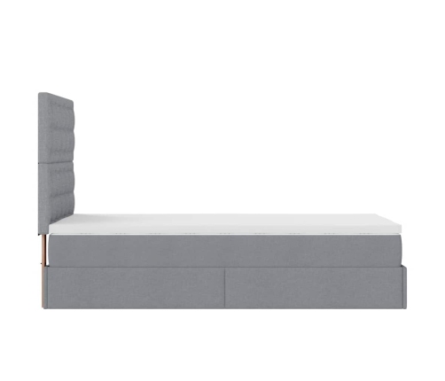 Cama otomana con colchón y LED tela gris claro 90x200 cm