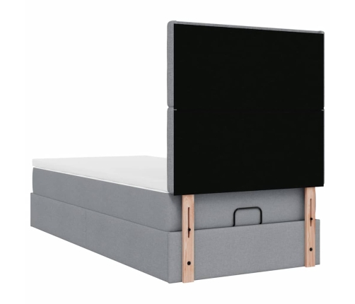 Cama otomana con colchón y LED tela gris claro 90x200 cm