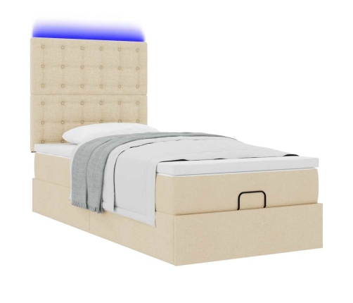 Cama otomana con colchón y luces LED tela crema 90x200 cm