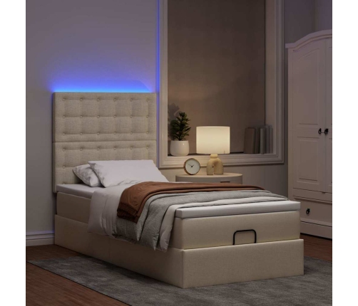 Cama otomana con colchón y luces LED tela crema 90x200 cm