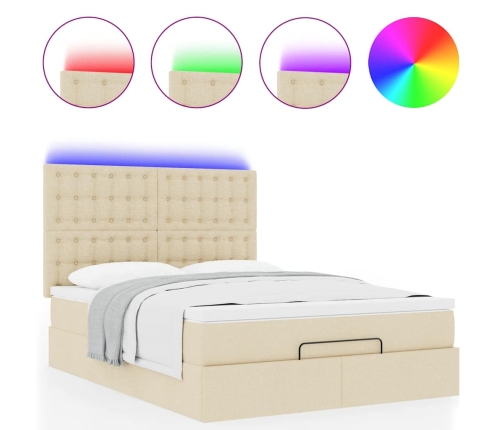 Estructura de cama otomana con colchón tela crema 140x190cm