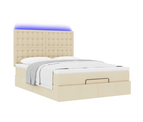 Estructura de cama otomana con colchón tela crema 140x190cm