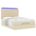 Estructura de cama otomana con colchón tela crema 140x190cm