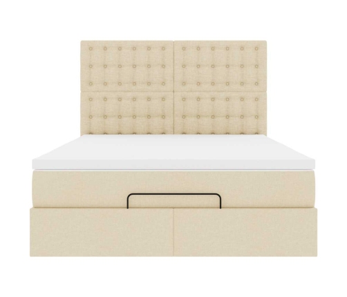 Estructura de cama otomana con colchón tela crema 140x190cm