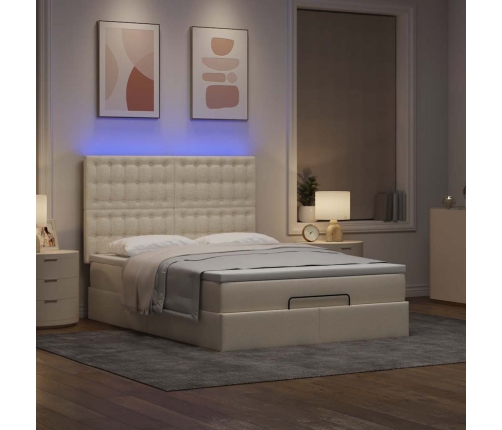 Estructura de cama otomana con colchón tela crema 140x190cm
