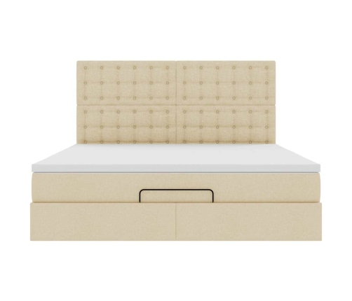 Estructura de cama otomana con colchón tela crema 160x200cm