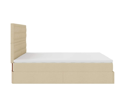 Estructura de cama otomana con colchón tela crema 160x200cm