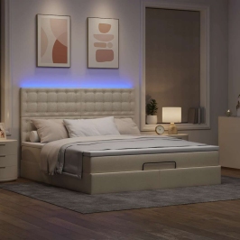 Estructura de cama otomana con colchón tela crema 160x200cm