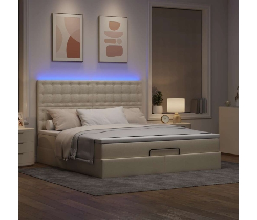 Estructura de cama otomana con colchón tela crema 160x200cm