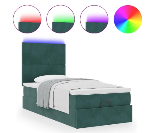 Estructura cama otomana colchones terciopelo verde oscuro