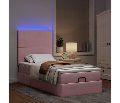 Estructura cama otomana colchones terciopelo rosa 80x200cm