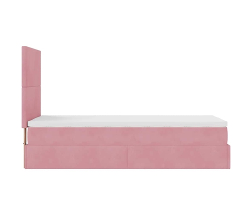 Estructura cama otomana con colchones terciopelo rosa 90x190cm