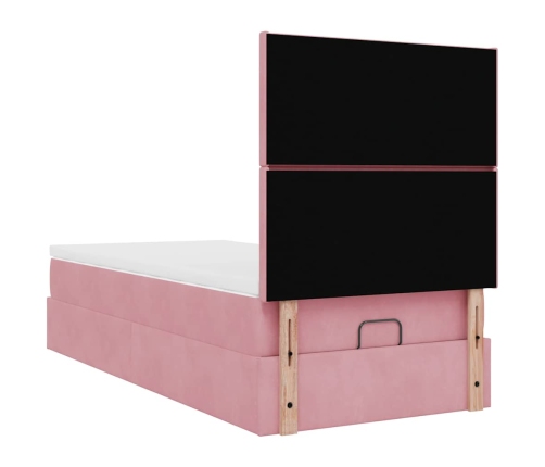 Estructura cama otomana con colchones terciopelo rosa 90x190cm