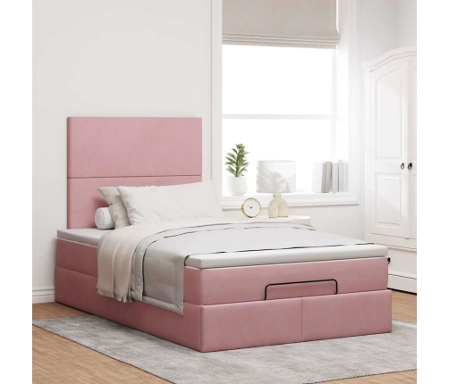 Estructura cama otomana colchones terciopelo rosa 120x190 cm