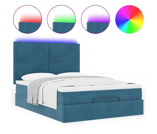 Estructura de cama otomana con colchones terciopelo azul oscuro