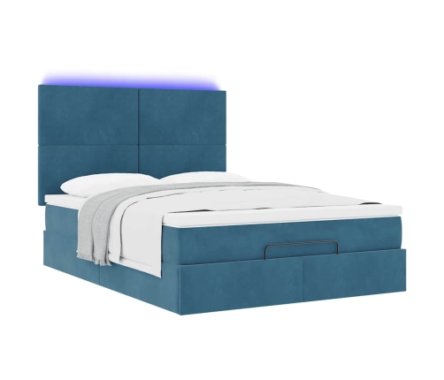 Estructura de cama otomana con colchones terciopelo azul oscuro