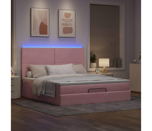 Estructura de cama otomana colchones terciopelo rosa 160x200cm