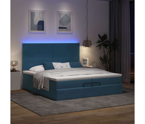 Cama otomana con colchones y luces LED azul oscuro 200x200 cm