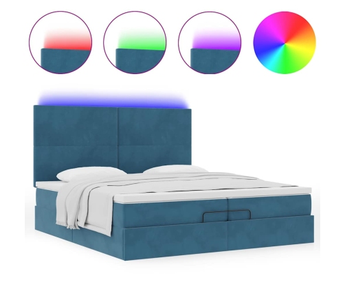 Cama otomana con colchones y luces LED azul oscuro 200x200 cm