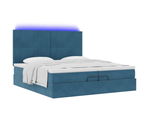 Cama otomana con colchones y luces LED azul oscuro 200x200 cm