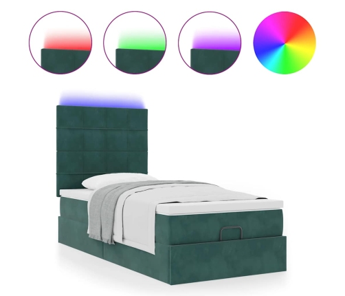 Estructura cama otomana colchones terciopelo verde oscuro