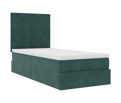Estructura cama otomana colchones terciopelo verde oscuro
