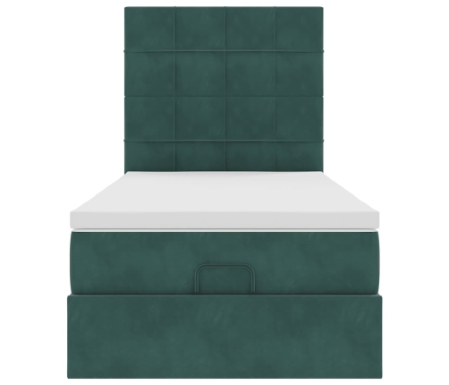 Estructura cama otomana colchones terciopelo verde oscuro