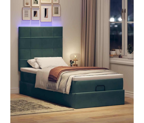 Estructura cama otomana colchones terciopelo verde oscuro