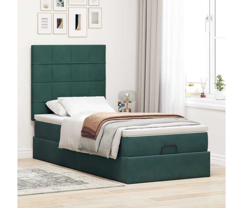 Estructura cama otomana colchones verde oscuro 90x190cm