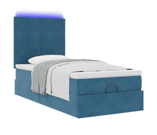 Estructura de cama otomana con colchones terciopelo azul oscuro