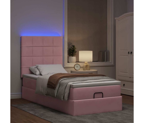 Estructura cama otomana con colchones terciopelo rosa 90x190cm