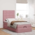 Estructura cama otomana con colchones terciopelo rosa 90x190cm