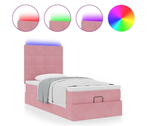 Estructura cama otomana con colchones terciopelo rosa 90x190cm