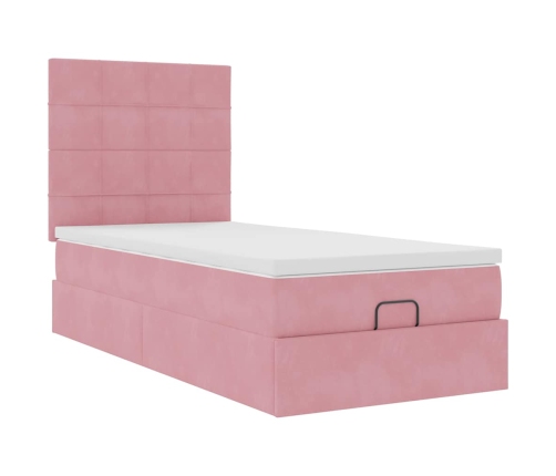 Estructura cama otomana con colchones terciopelo rosa 90x190cm