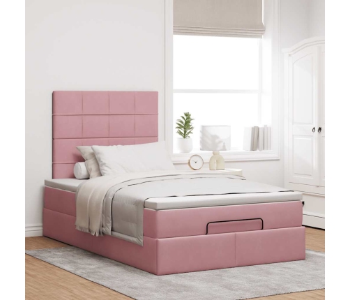 Estructura cama otomana colchones terciopelo rosa 120x190 cm