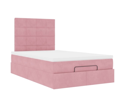 Estructura cama otomana colchones terciopelo rosa 120x190 cm