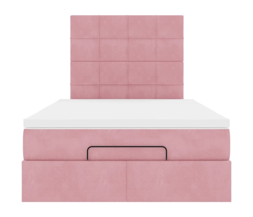 Estructura cama otomana colchones terciopelo rosa 120x190 cm