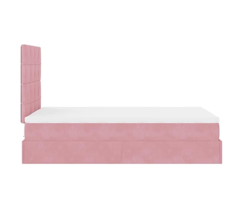 Estructura cama otomana colchones terciopelo rosa 120x190 cm