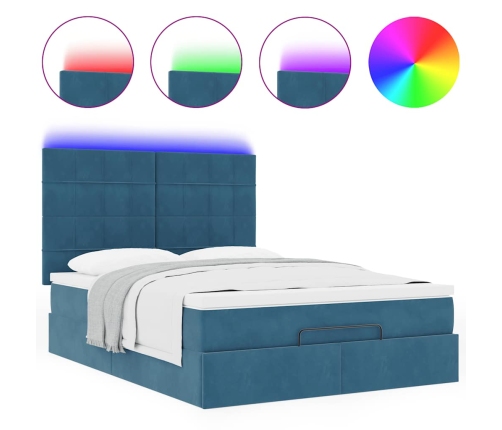 Estructura de cama otomana con colchones terciopelo azul oscuro