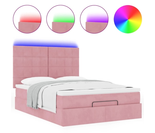 Estructura cama otomana con colchones terciopelo rosa 140x190cm