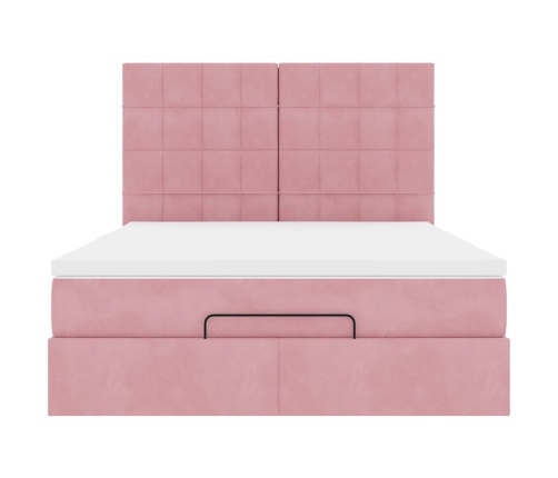 Estructura cama otomana con colchones terciopelo rosa 140x190cm