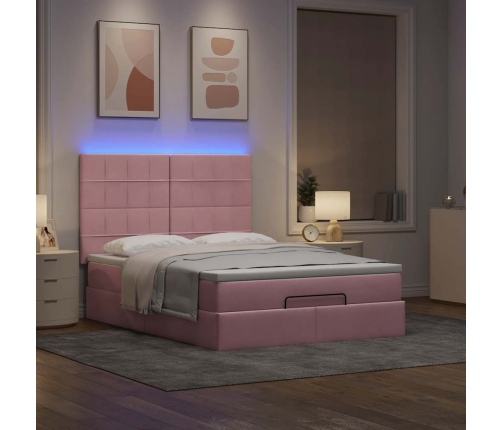 Estructura cama otomana con colchones terciopelo rosa 140x190cm
