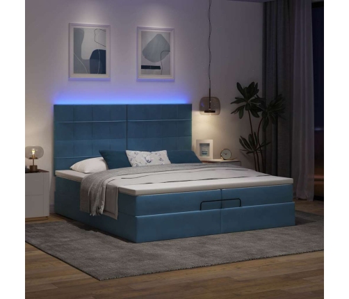 Cama otomana con colchones y luces LED azul oscuro 200x200 cm