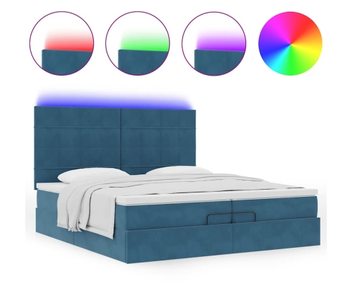 Cama otomana con colchones y luces LED azul oscuro 200x200 cm