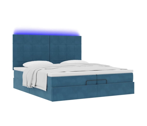 Cama otomana con colchones y luces LED azul oscuro 200x200 cm