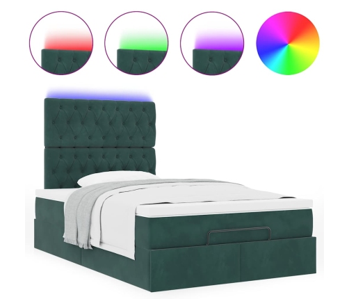Estructura de cama otomana colchones terciopelo verde oscuro